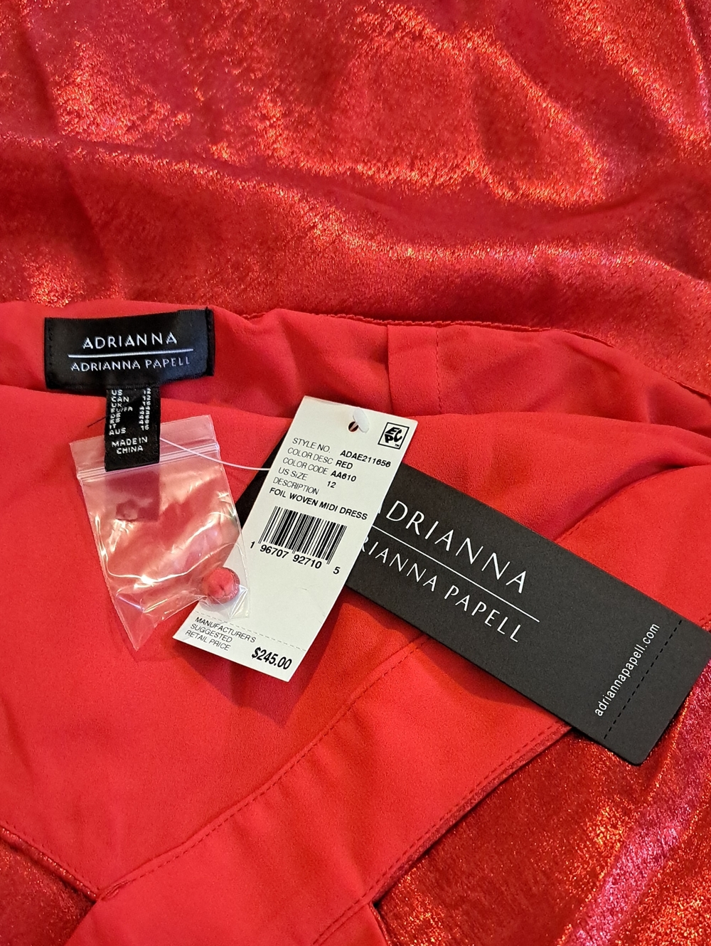 Adrianna Papell Red Crinkle Metallic Halter Dress Size 12 - Picture 3 of 5